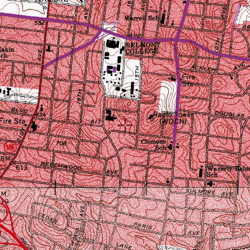 Topographic Map of Belmont Commons Clubhouse, TN