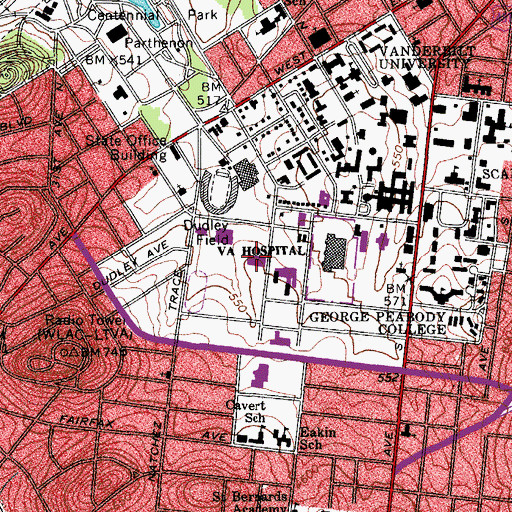 Topographic Map of Brownlee O Currey Junior Tennis Center, TN