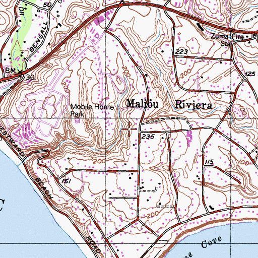Topographic Map of Mahou Riviera, CA