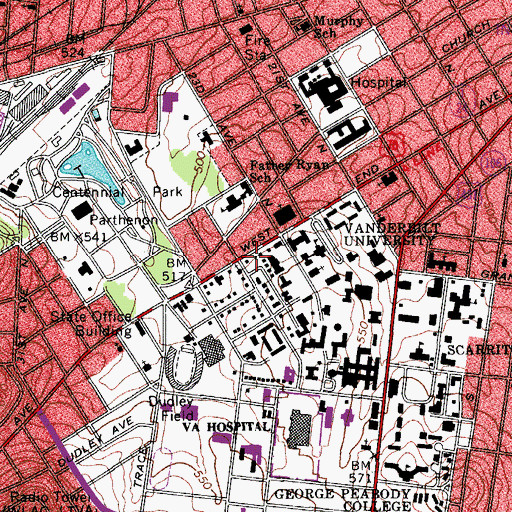 Topographic Map of Carmichael Towers East, TN