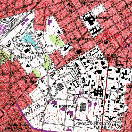 Topographic Map of Carmichael Towers West, TN