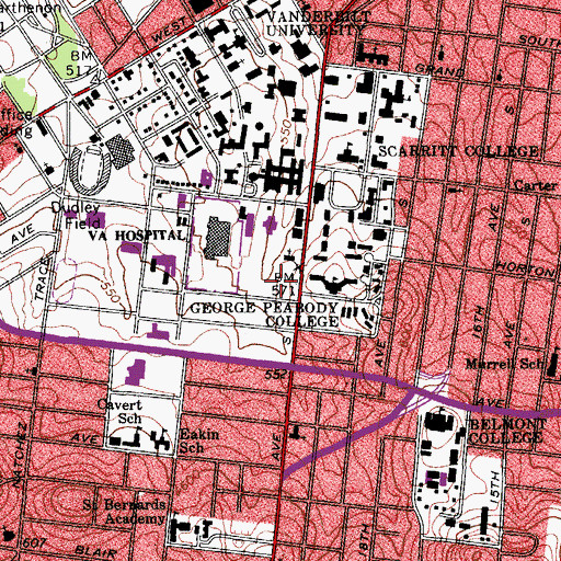 Topographic Map of Central Parking Garage, TN