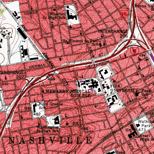 Topographic Map of Clay E Simpson Junior Building, TN