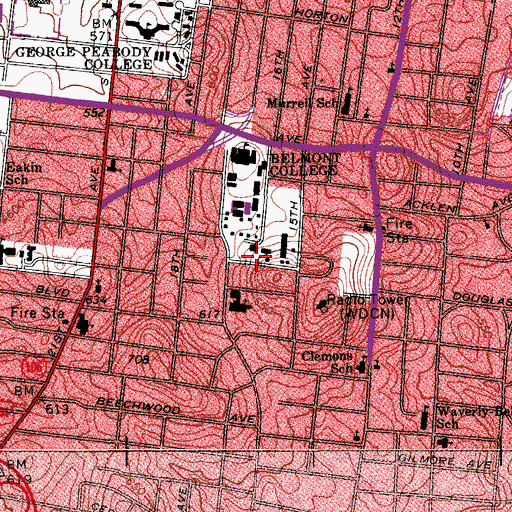 Topographic Map of Curb Event Center, TN