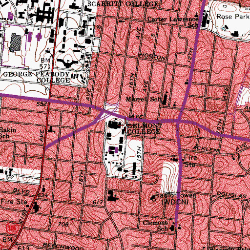 Topographic Map of Curb Music Buisness Center, TN