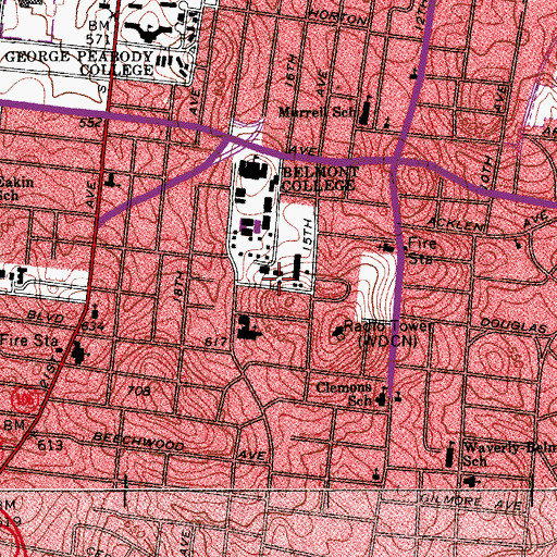 Topographic Map of Curb Parking Garage, TN