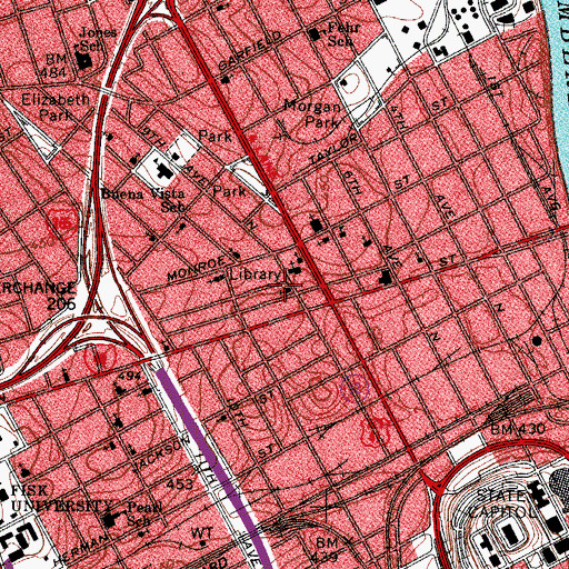 Topographic Map of Fifteenth Avenue Baptist Church Centerplex, TN