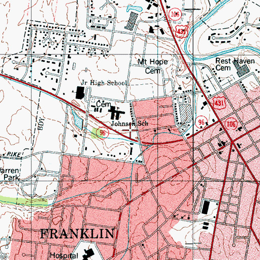 Topographic Map of Franklin Fire Department Station 1, TN