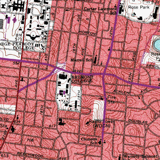 Topographic Map of Gorden E Inman Center and Parking Garage, TN