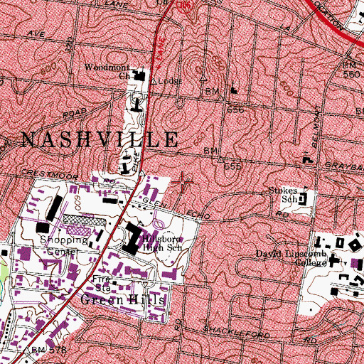 Topographic Map of Green Hills Branch Nashville and Davidson Public Library, TN