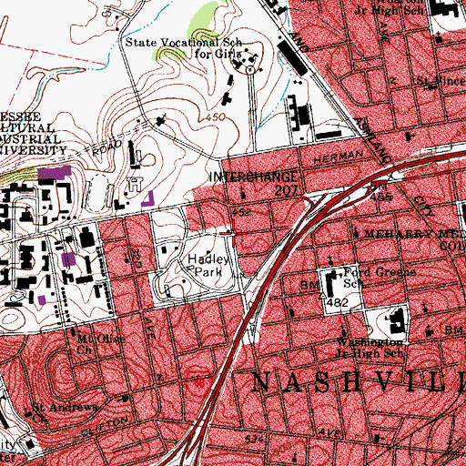 Topographic Map of Hadley Park Branch Nashville and Davidson Public Library, TN