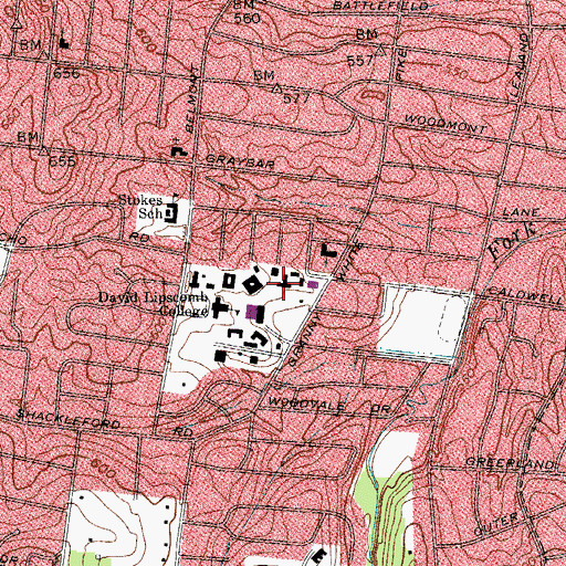 Topographic Map of Harding Hall, TN