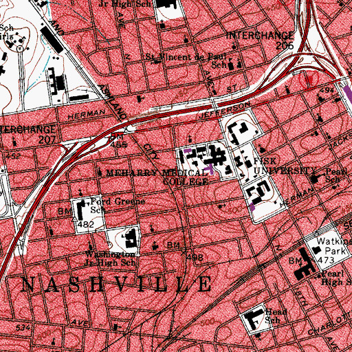Topographic Map of Henry A Moses Building, TN