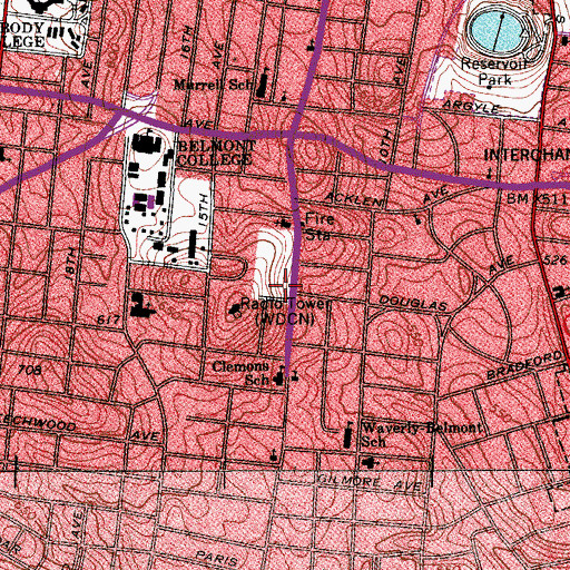 Topographic Map of Hillside Clubhouse, TN