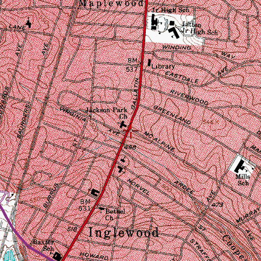 Topographic Map of Jackson Park Church of Christ Day Care Center, TN