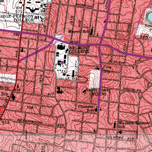 Topographic Map of Kennedy Hall, TN