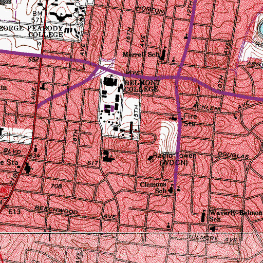 Topographic Map of Maddox Hall, TN