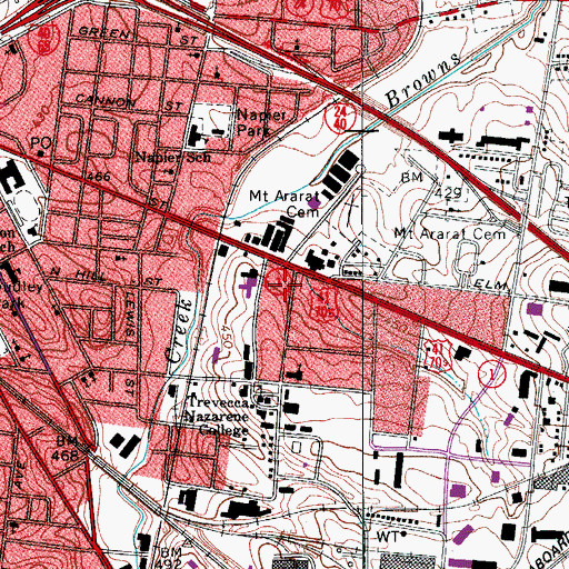 Topographic Map of Trevecca Community Church of the Nazarene, TN