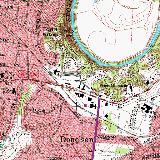Topographic Map of Unity Church for Positive Living, TN