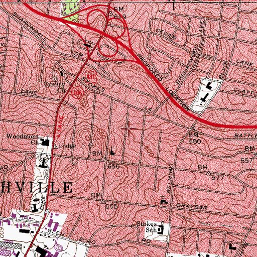 Topographic Map of Woodmont Bible Church, TN