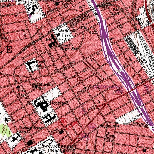 Topographic Map of Health South Nashville Surgery Center, TN