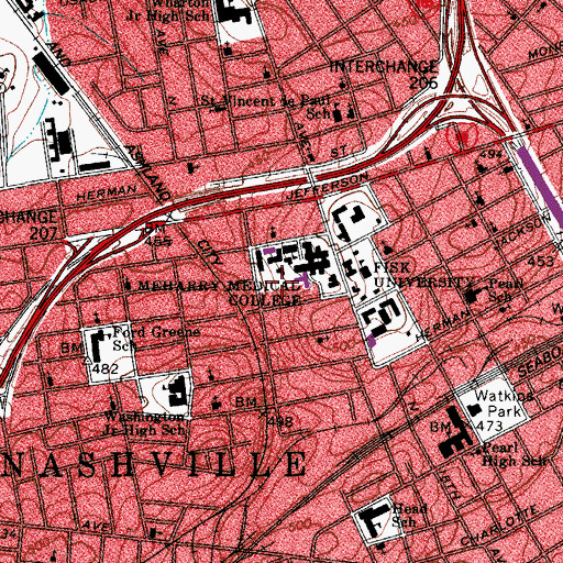 Topographic Map of Lloyd C Elam Mental Health Center, TN