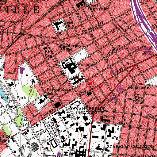 Topographic Map of Select Specialty Hospital Nashville, TN