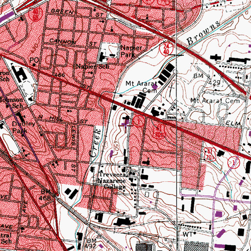 Topographic Map of Trevecca Health Care Center, TN
