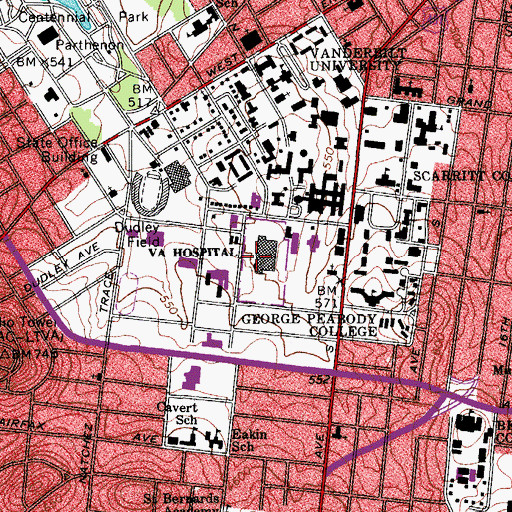 Topographic Map of Veterans Affairs Medical Center Nashville, TN