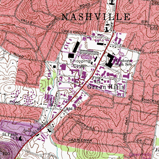 Topographic Map of Brandywood Fashion Square Shopping Center, TN