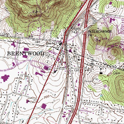 Topographic Map of Brentwood House Shopping Center, TN
