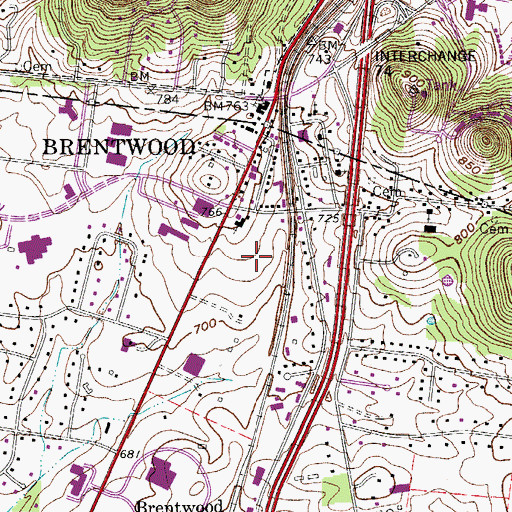 Topographic Map of Brentwood Mall Shopping Center, TN