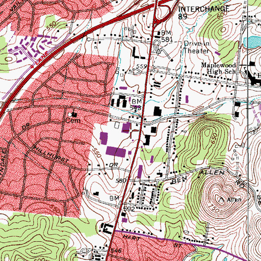 Topographic Map of Dickerson Plaza Shopping Center, TN