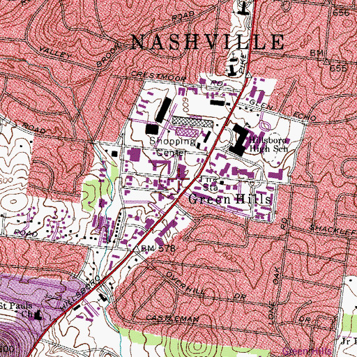 Topographic Map of Graces Plaza Shopping Center, TN