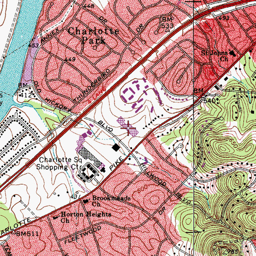 Topographic Map of Hillwood Plaza Shopping Center, TN