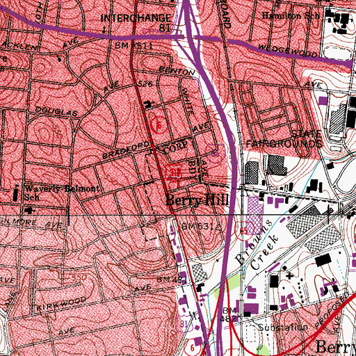 Topographic Map of Melrose Market Place Shopping Center, TN