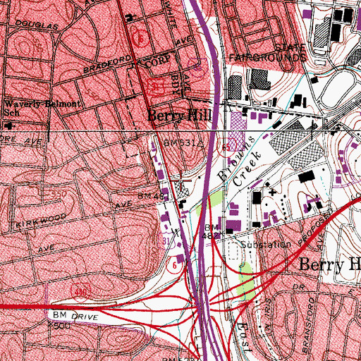 Topographic Map of Melrose Shopping Center, TN