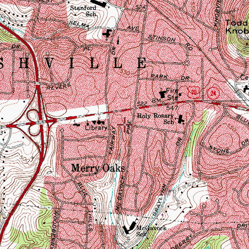 Topographic Map of Merry Oaks Shopping Center, TN