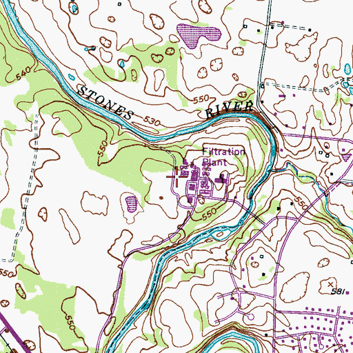Topographic Map of Murfreesboro Wastewater Treatment Plant, TN