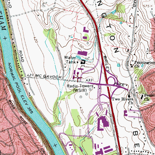 Topographic Map of Music City Outlet Center Shopping Center, TN