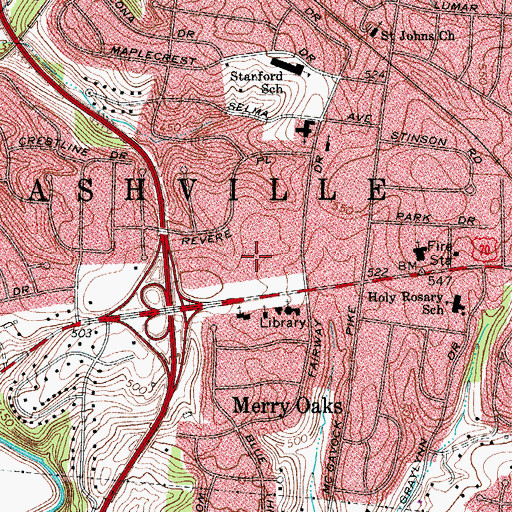 Topographic Map of The Crossings Shopping Center, TN