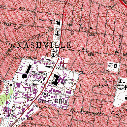 Topographic Map of The Glendale Shopping Center, TN