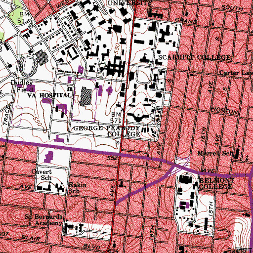 Topographic Map of Village at Vanderbilt, TN