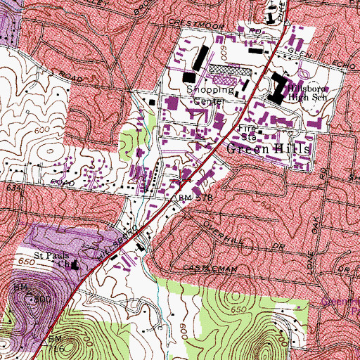 Topographic Map of Village Green Shopping Center, TN