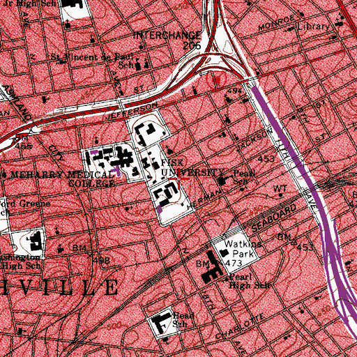 Topographic Map of Fisk University Post Office, TN