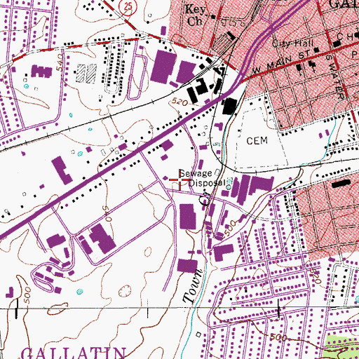 Topographic Map of Gallatin Post Office, TN
