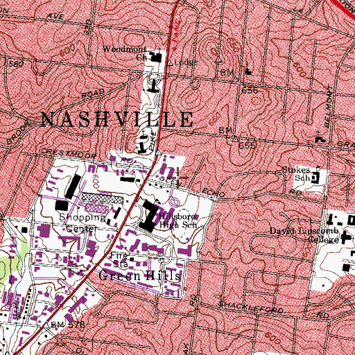 Topographic Map of Green Hills Post Office, TN