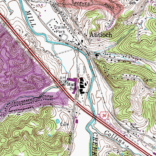 Topographic Map of Antioch Middle School, TN