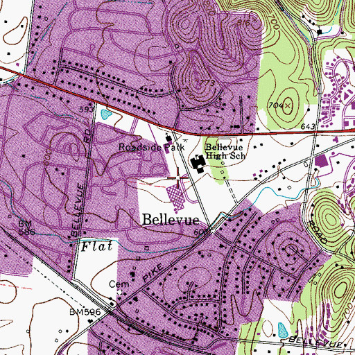 Topographic Map of Bellevue Middle School, TN
