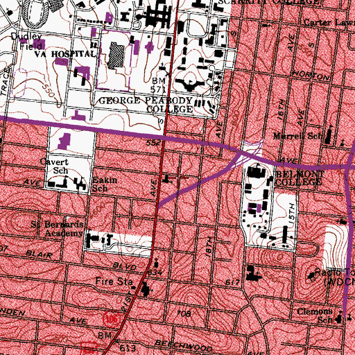 Topographic Map of Belmont United Methodist Church School, TN
